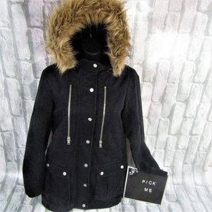 Forever 21 Faux Fur Black Parka Coat Size S
